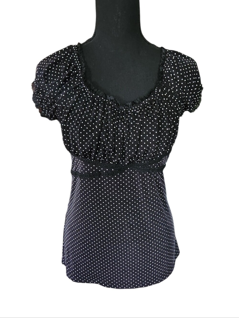 2010s Polka Dot Babydoll Milkmaid Top Sz L - Picture 1 of 7